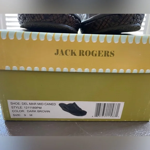Jack Rogers Del Mar Mid Caned Wedge Sandal, dark brown, size 9 - Picture 2 of 6
